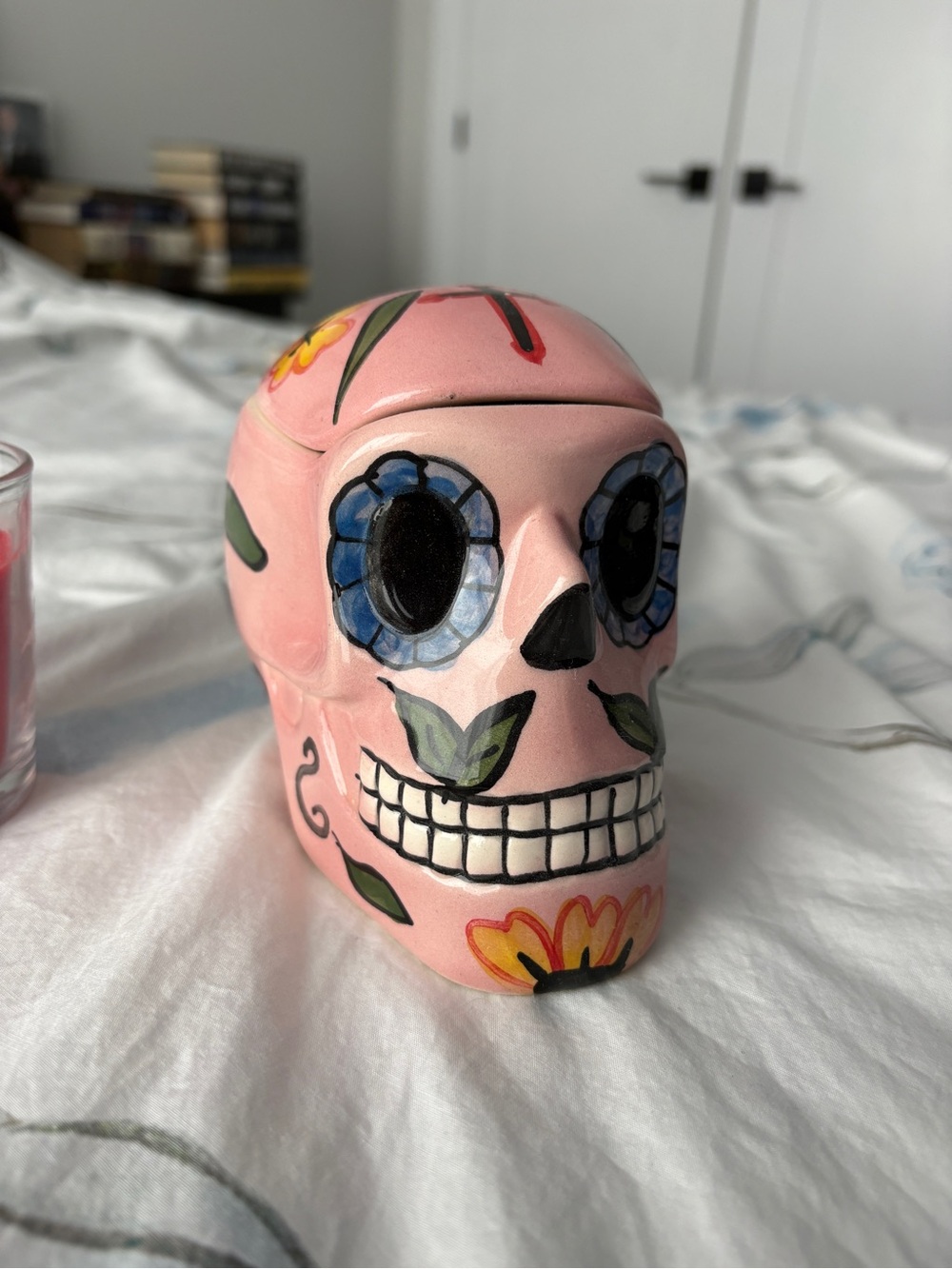 Pink Hand-Painted Decorative Sugar Skull Canister